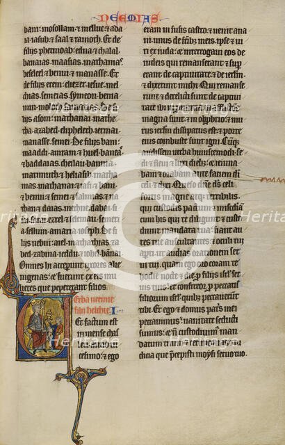 Initial V: Nehemiah before King Artaxerxes; Marquette Bible, about 1270. Creator: Unknown.