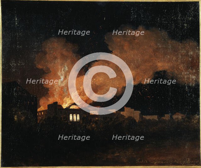Fire at the Ambigu-Comique theatre on July 13, 1827, 1827. Creator: Antoine-Felix Boisselier.