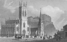 'St. John's Chapel, St. Cuthbert's Church, and New Barracks', 1829. Artist: WH Bond.