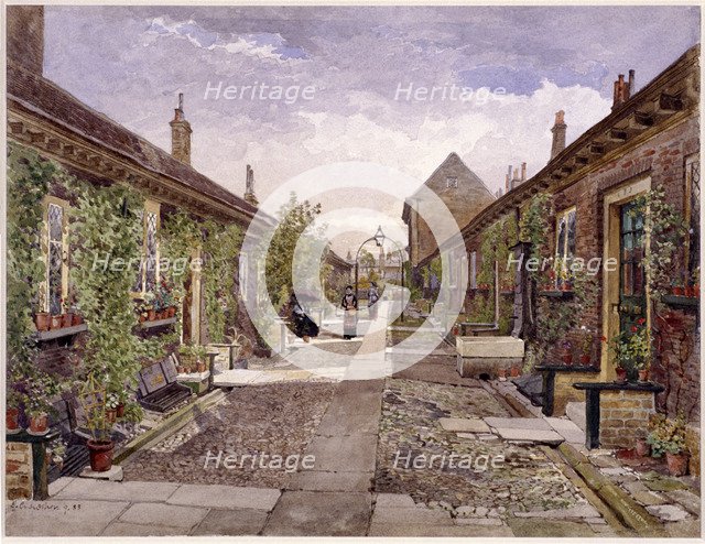 Skinners' Almshouses, Mile End Road, Stepney, London, 1883. Artist: John Crowther