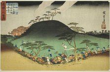 No. 3: Yoshitsune's Night Attack Against the Taira Army at the Battle of Mount Mikus..., c. 1832/34. Creator: Ando Hiroshige.