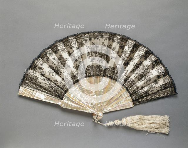 Folding Fan: Chantilly Lace, c. 1870. Creator: Unknown.