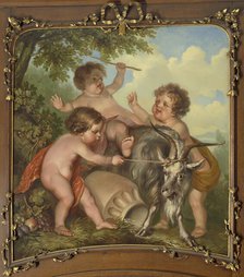 Three children playing with a goat, 1771.  Creator: Juriaan Andriessen.