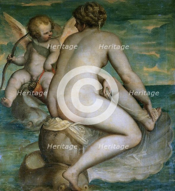 Venus and Cupid at sea, ca 1580-1585. Creator: Cambiaso (Cambiasi), Luca (1527-1585).