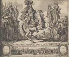 William III as Prince of Orange, with the four preceding Stadthouders, William I, Maurice,..., n.d.. Creator: Romeyn de Hooghe.