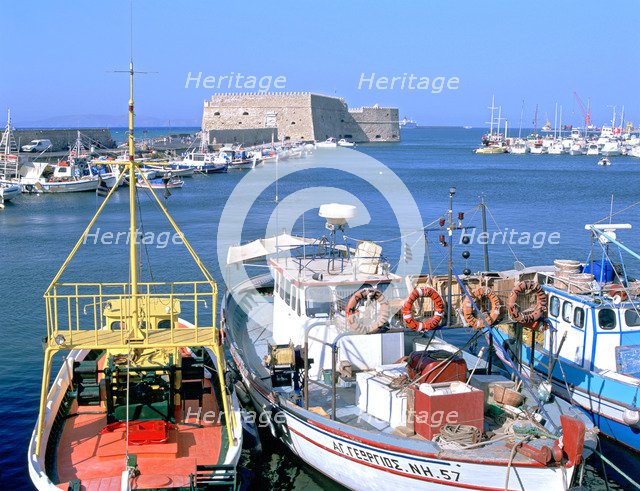Venetian harbour and Koules Fortress, Heraklion, Crete, Greece.