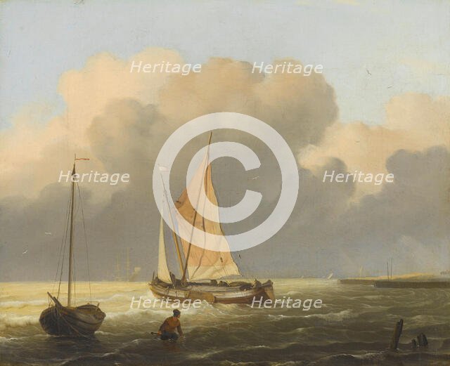 Seas off the Coast, with Spritsail Barge, 1697. Creator: Ludolf Bakhuizen.