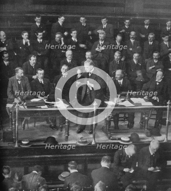 'The Coal Strike: Mr. Lloyd George addressing the miners' representatives at Cardiff', 1915. Artist: Unknown.