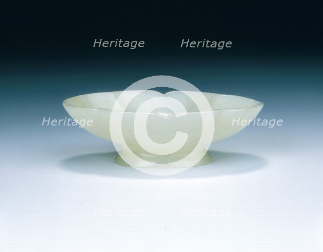 Celadon jade lobed oval cup, late Tang-early Liao dynasty, China, 9th-11th century. Artist: Unknown