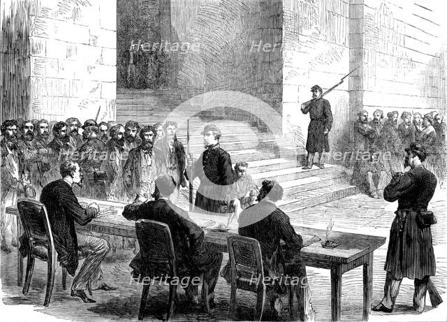 The Communist Trials at Versailles: interrogating the prisoners in the Orangery, 1871. Creator: Unknown.