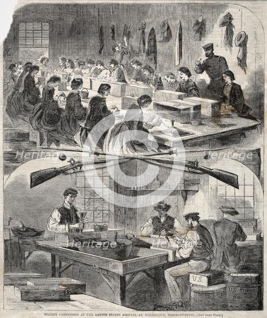 Filling Cartridges at the United States Arsenal, at Watertown, Massachusetts, 1861. Creator: Winslow Homer (American, 1836-1910).