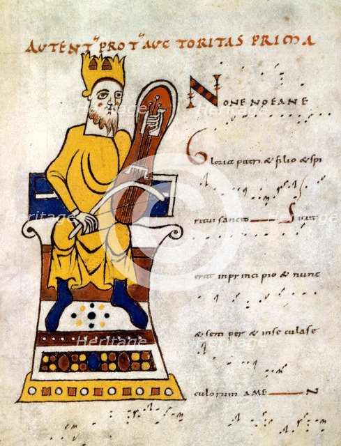 King David playing a 'lyre', 10th-11th century. Artist: Unknown