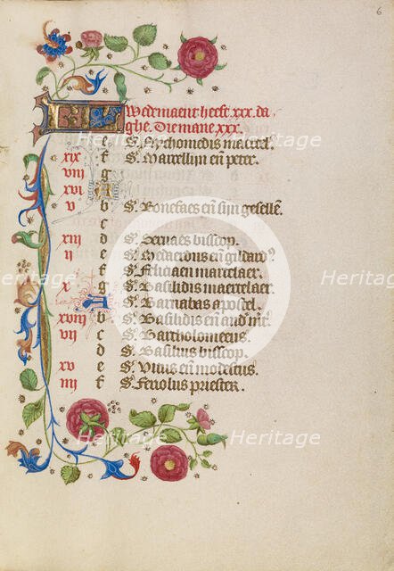 June Calendar Page; Book of Hours, after 1460. Creator: Unknown.