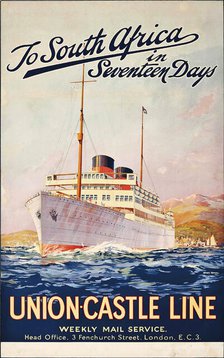 To South Africa in Seventeen Days - Union-Castle Line, c1910. Creator: Randall, Maurice (1865-1950).