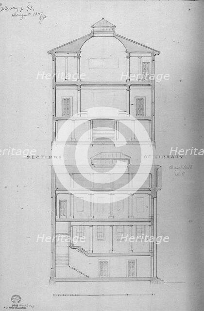 University of North Carolina, Chapel Hill, Student Libraries (two sections), 1850-58. Creator: Alexander Jackson Davis.