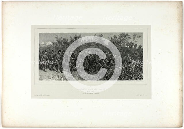 Sappers going to the trenches, from Souvenirs d’Italie: Expédition de Rome, 1854. Creator: Auguste Raffet.