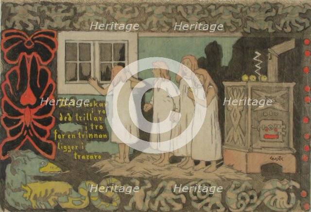 Afraid of the Dark, Original Sketch. Creator: Gerhard Munthe.