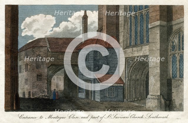 'Entrance to Montague Close, and part of St Saviour's Church, Southwark', London, 1814. Artist: Unknown