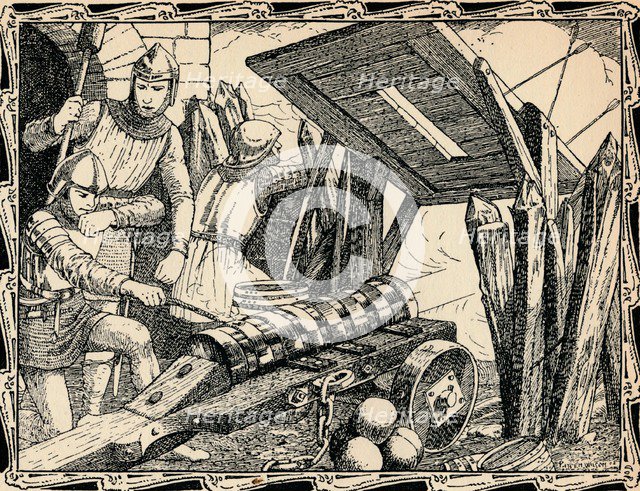 The First Cannon at Crecy, 1902. Creator: Patten Wilson.