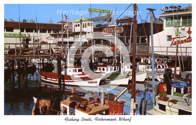 Fishing boats, Fisherman's Wharf, San Francisco, California, USA, 1957. Artist: Unknown