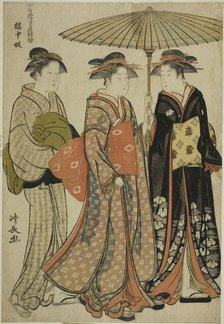 Entertainers of Tachibana (Kitchugi), from the series "A Collection of Contemporary..., c. 1781. Creator: Torii Kiyonaga.