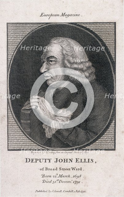 Deputy John Ellis of Broad Street Ward holding a book, 1792. Artist: Burnet Reading