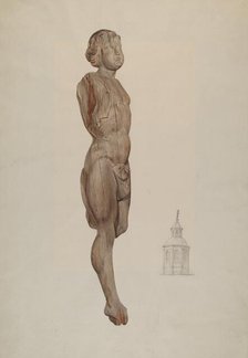 Carved Wood Figure - "Flying Mercury", c. 1936. Creator: Ingrid Selmer-Larsen.