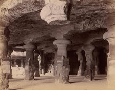 Pillars in the Monolithic Temple at Elephanta, Near Bombay, 1860s-70s. Creator: Unknown.