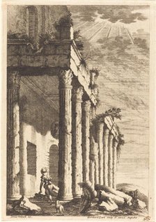 Travelers beside a Ruined Portico, c. 1650. Creator: Bernhard Zaech.
