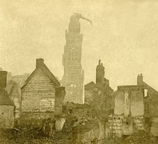 Damaged spire of Notre-Dame de Brebières, Albert, northern France, c1915-c1918. Artist: Unknown.
