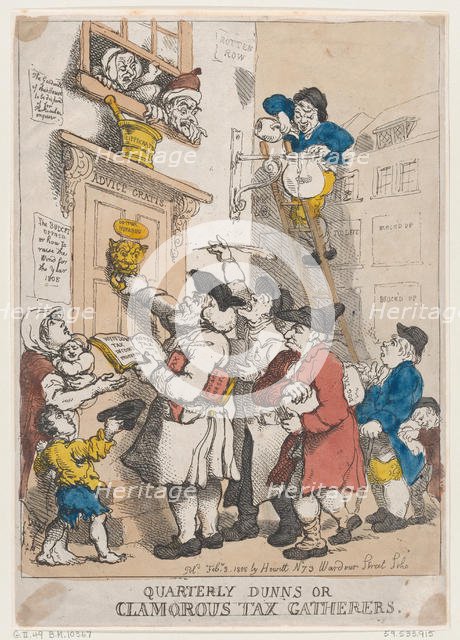 Quarterly Dunns, or Clamorous Tax Gatherers, February 3, 1805., February 3, 1805. Creator: Thomas Rowlandson.