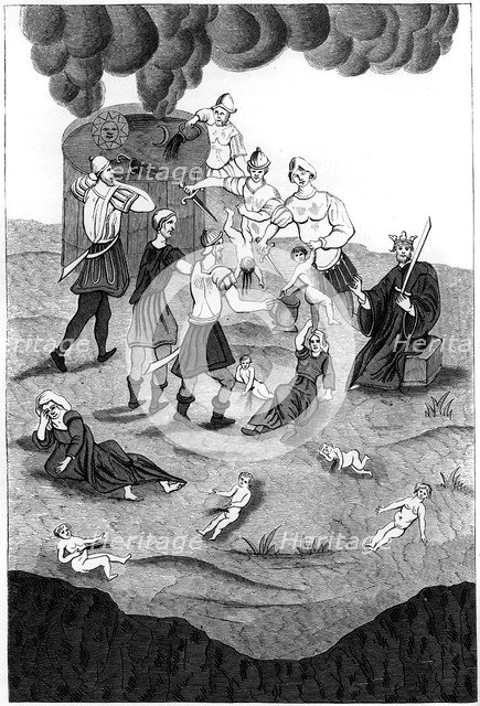 Jews taking the blood from christian children for their mystic rites, 1849. Artist: A Bisson