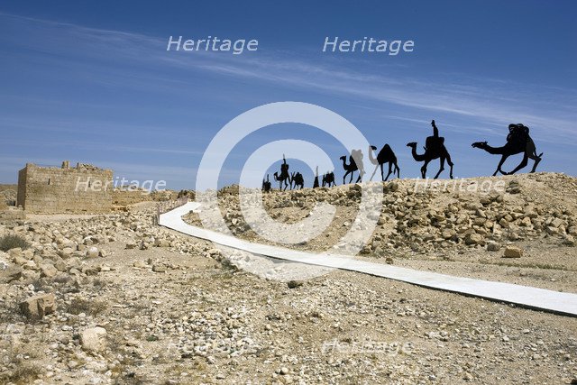 Camels approaching Avdat, Israel. Artist: Samuel Magal