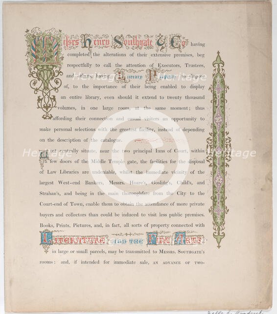 Trade Card for Messrs. Henry Southgate & Co., Book Sellers, 19th century., Creator: Vizetelly & Company.