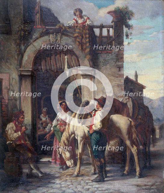 La halte des chevaux à l'auberge, c.1860. Creator: Auguste Dutuit.