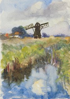 Study of a landscape with windmill, c1875-1944. Creator: George Clausen.