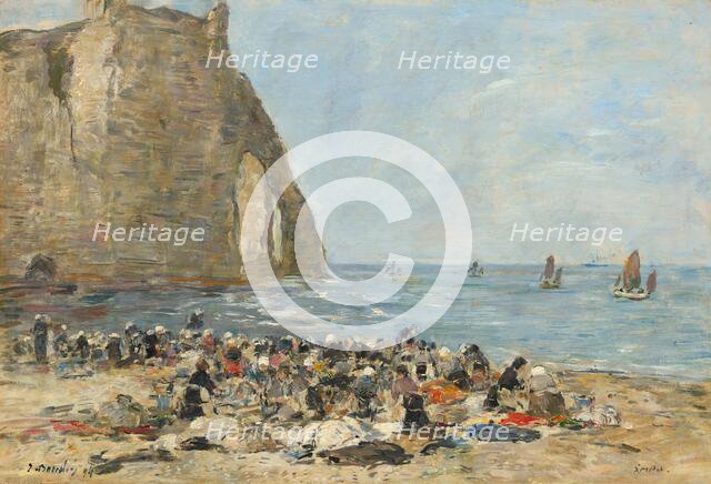 Washerwomen on the Beach of Etretat, 1894. Creator: Eugene Louis Boudin.