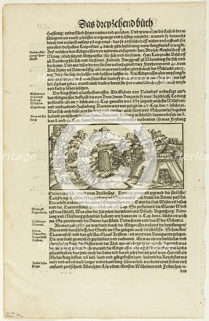 Illustration from Gemeiner loblicher Eydgnoschaft Chronick, plate 40 from Woodcuts...1937. Creators: Unknown, Max Geisberg.