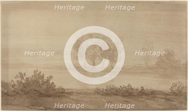 Landscape - Four Trees beyond a River. Creator: Alphonse Legros.