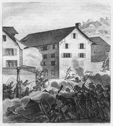 Second Battle of Zurich, Fighting scene at the Central, 1799. Artist: Anonymous  