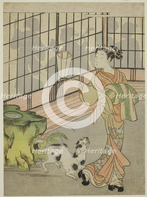 Courtesan Looking Back at Shadows on the Shoji, c. 1770. Creator: Isoda Koryusai.