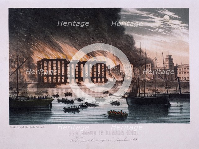 View of the Cotton's Wharf Fire, Bermondsey, London, 1861.  Artist: Anon