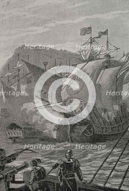 War of the Two Peters, (1356-1369): The Castilian squadron in the harbour of Barcelona, 1890. Creator: Joan Serra y Pausas.