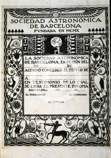 Diploma model of the Astronomical Society of Barcelona, 1910.  Creator: Ivori (Joan Vila Pujol, known as) (1890-1947).