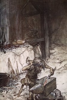 'Mime at the anvil', 1924.  Artist: Arthur Rackham