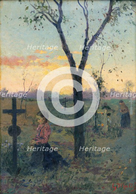 Silent Prayer over a Grave, 1905-1906. Creator: Gustav Mally.