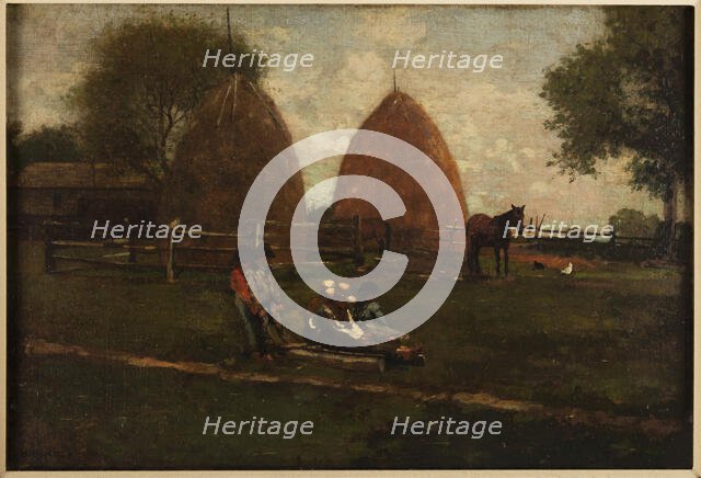Haystacks and Children, 1874. Creator: Winslow Homer.