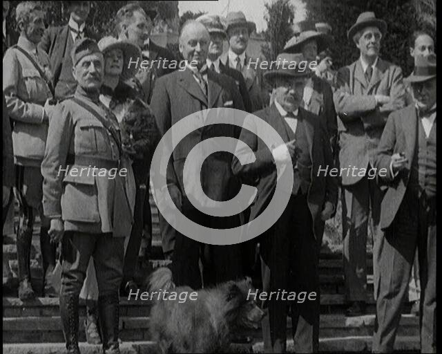 Marshal Ferdinand Foch, French Member of the Chamber of Deputies Aristide Briand, and..., 1920. Creator: British Pathe Ltd.
