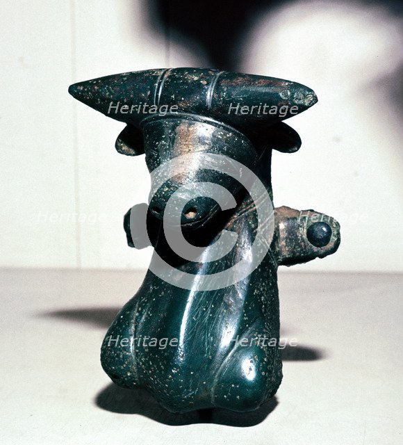 Bronze bull's head from a cauldron, Rynkeby Bog, Denmark, c4th century BC. Artist: Unknown