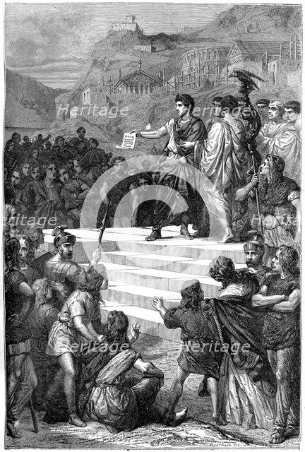 Augustus establishes the centre of government of Gaul in Lyon, 28 BC (1882-1884).Artist: Bertrand
